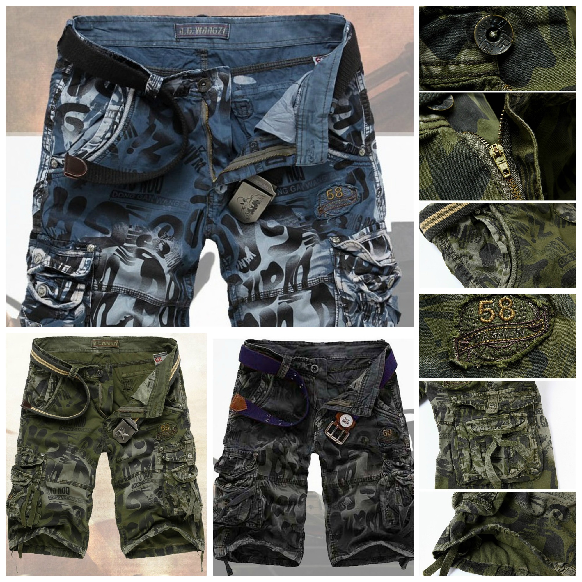 Bermuda Casual Estilo Militar con Bolsillos - Detalles Impresos